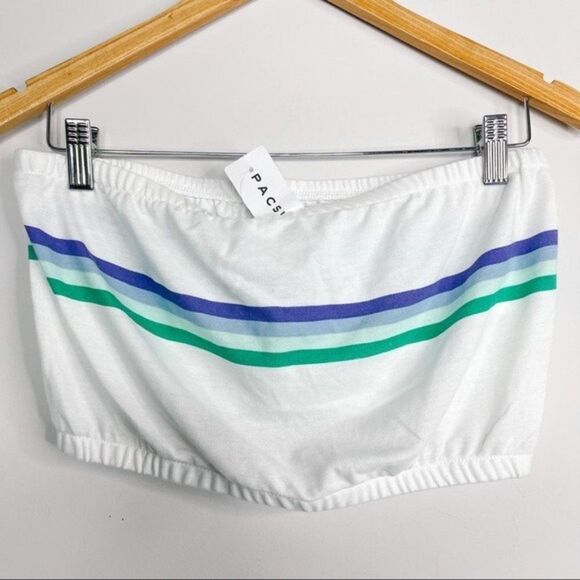 Me to We Pacsun White Striped Retro Bandeau Crop Top Tube Top - Picture 3 of 7